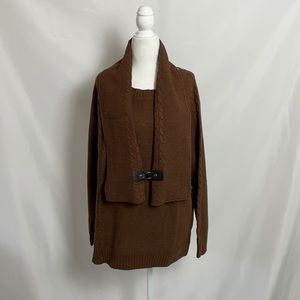 Brown Cardigan Sweater & Scarf Size L